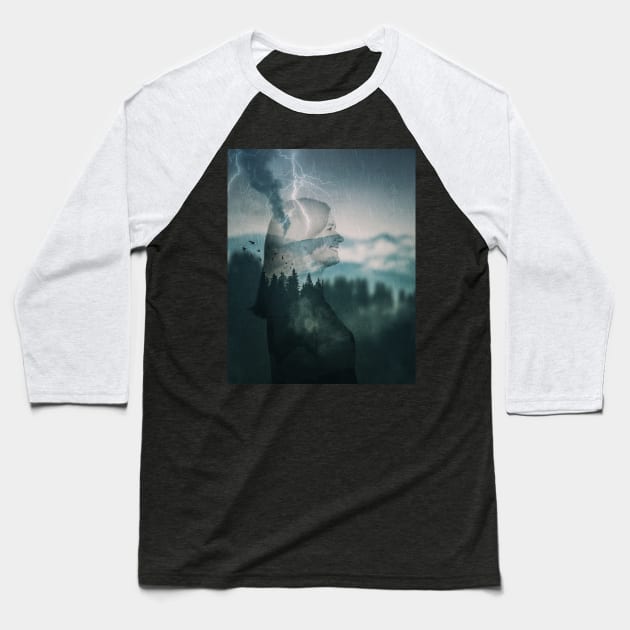 stirred mountains double exposure Baseball T-Shirt by 1STunningArt